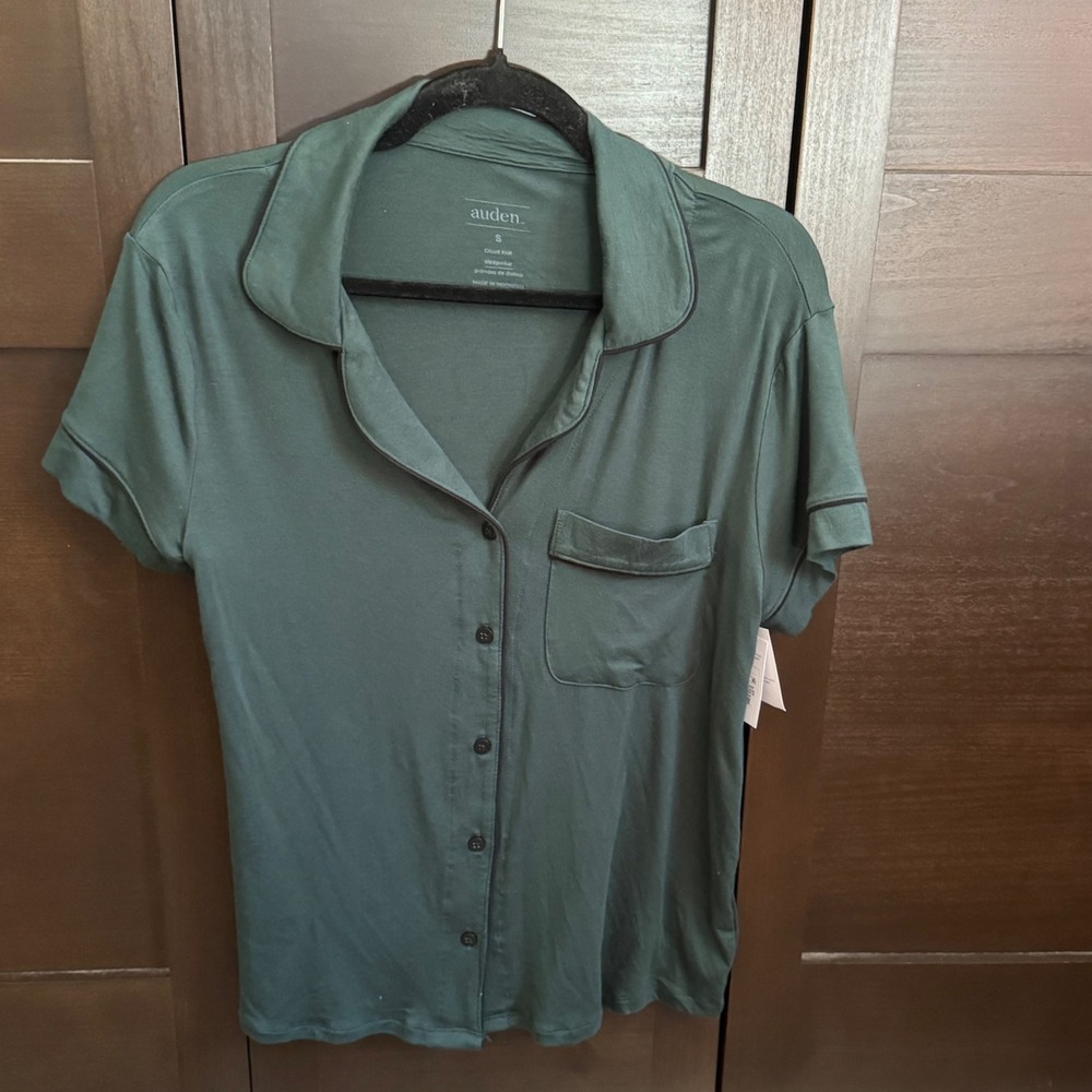 Auden Womens Green Cloud Knit Pajama Top Button Down Pocket Size Small NWT